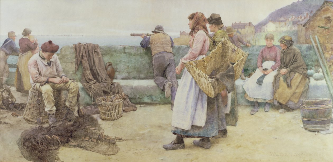 Cornish Balıkçı Köyünde: Filonun Kuzeyden Ayrılışı, 1886 (kağıt üzerinde wc) by Walter Langley