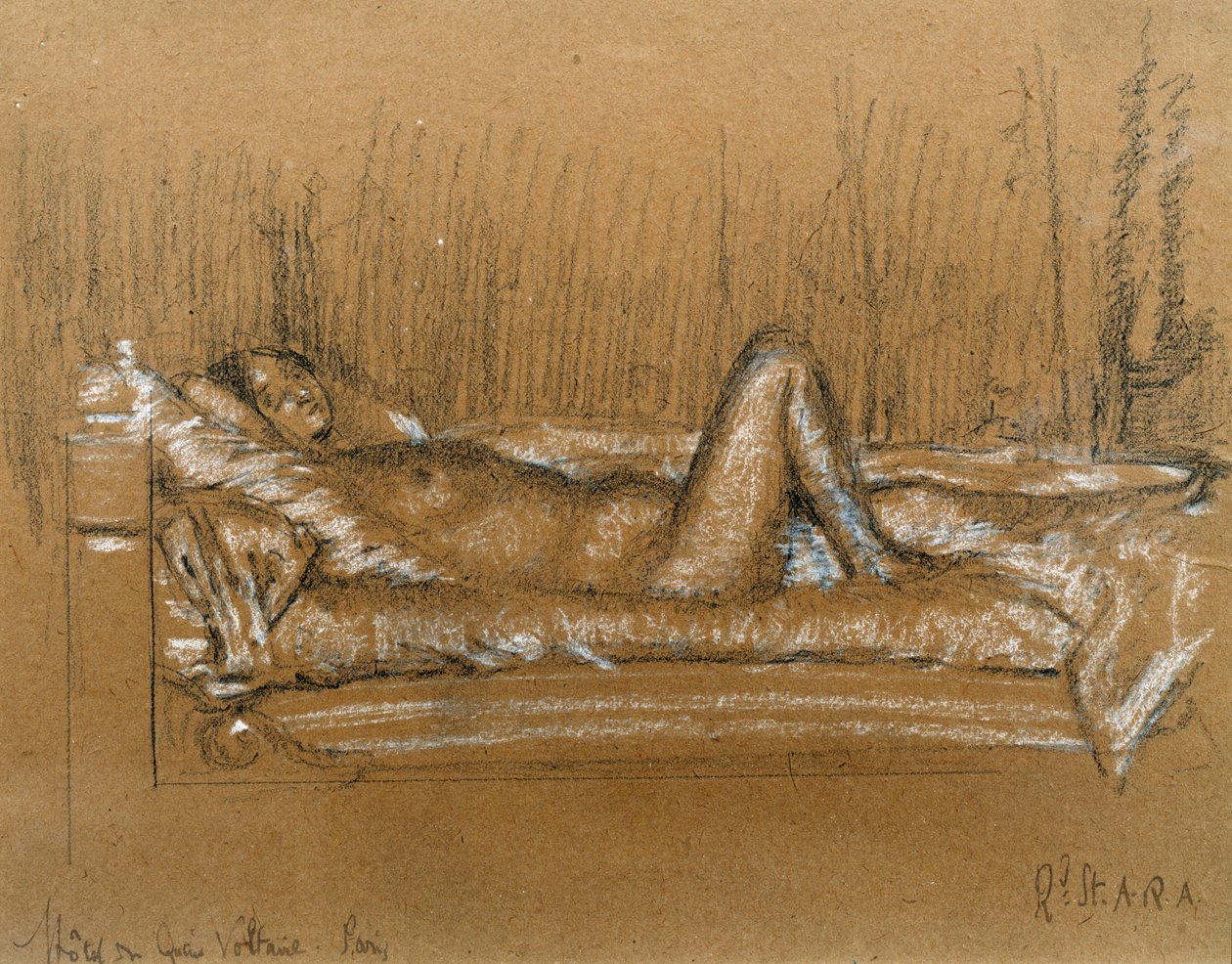 Jeanne, Hotel du Quai Voltaire, Paris (kağıt üzerinde kömür ve beyaz tebeşir) by Walter Richard Sickert