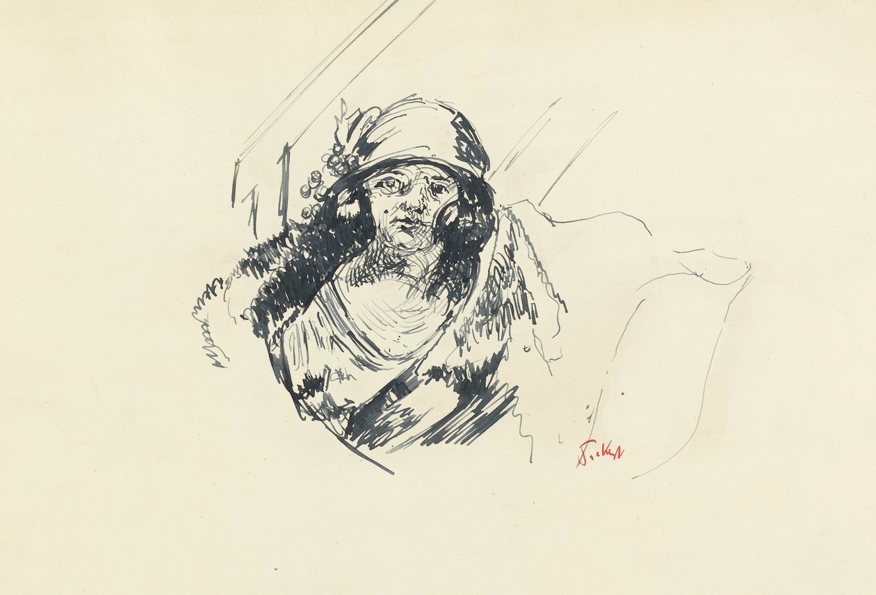 Miss Fairfax çalışması (kağıt üzerine kalem ve mavi mürekkep) by Walter Richard Sickert