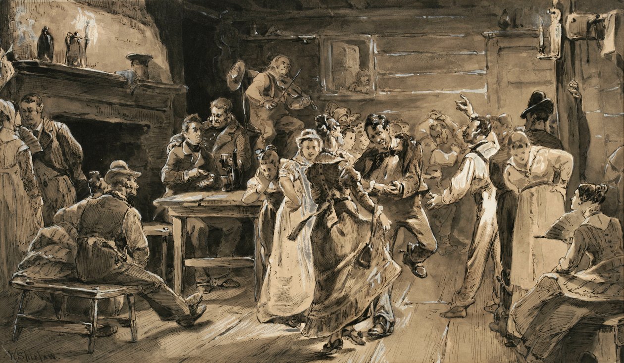 The Country Dance (kağıt üzerinde yıkanmış kalem ve mürekkep) by Walter Shirlaw