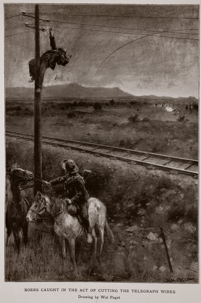 Boers telgraf tellerini keserken yakalandı by Walter Stanley Paget