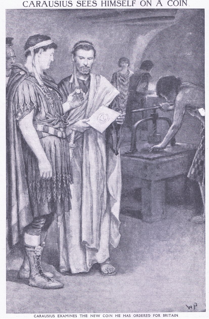 Carausius, İngiltere için sipariş ettiği bir madeni paranın üzerinde kendini görüyor by Walter Stanley Paget