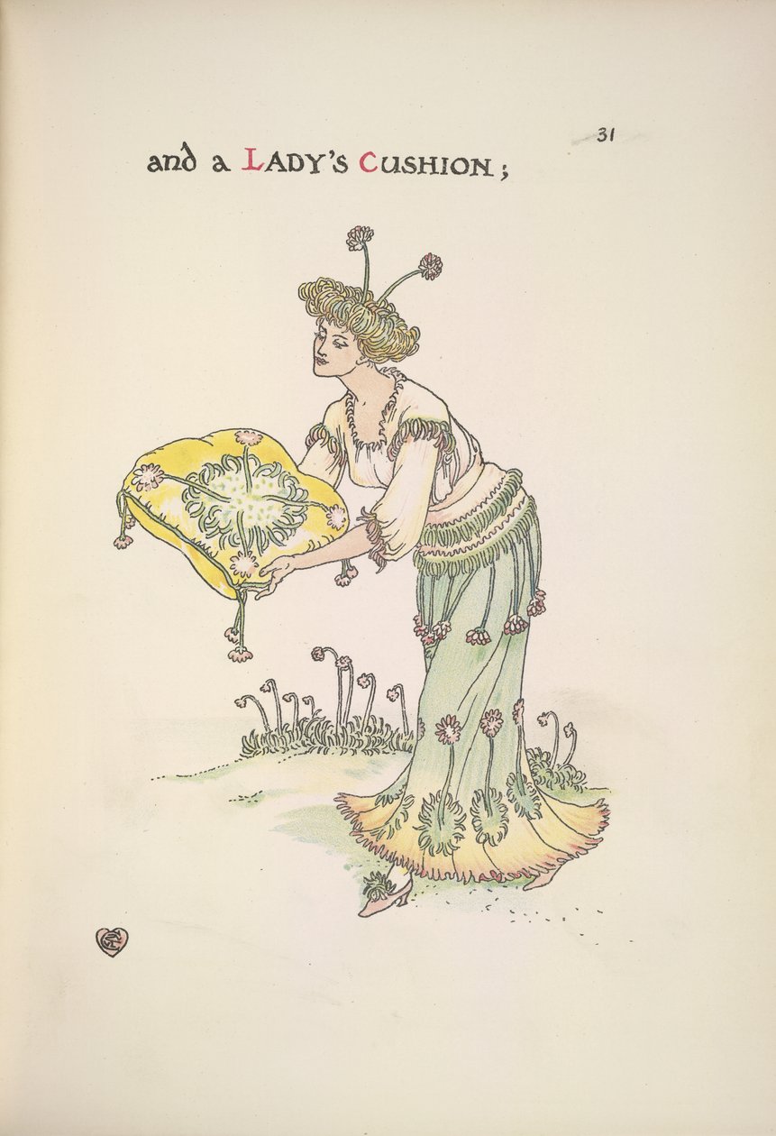 Bir yastık tutan bir bayan by Walter Crane