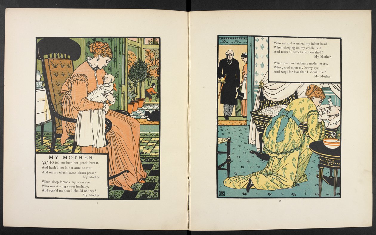 Bebeği olan bir anne. 'Anne' hikayesi için illüstrasyon. by Walter Crane