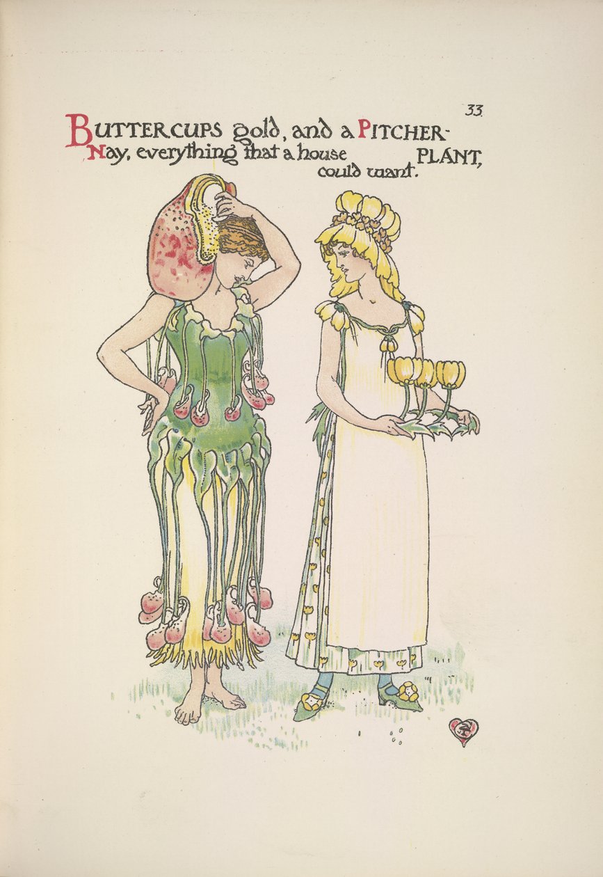 Düğünçiçekleri altın ve sürahi bitkisi. iki genç kadın by Walter Crane
