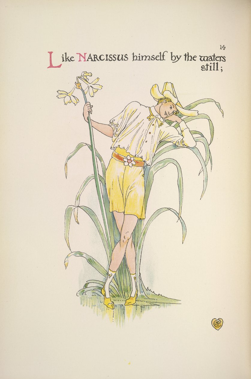 Suyun yanında. Suyun kenarında duran genç bir adam by Walter Crane