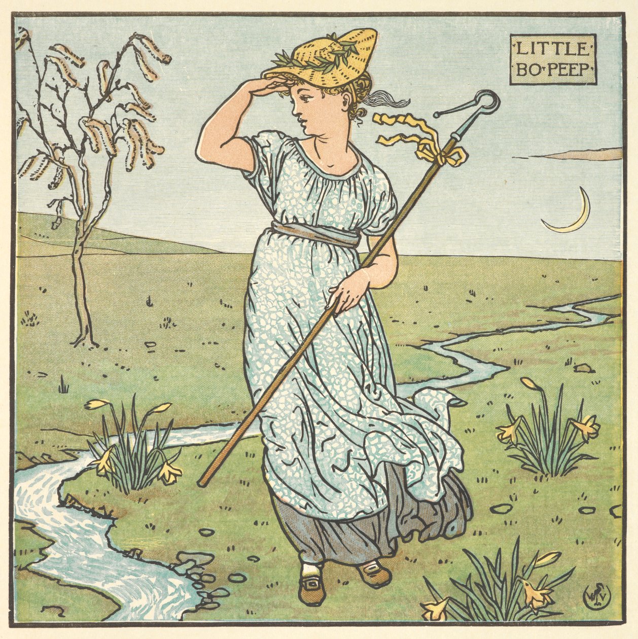 'Little Boo Peep' için renkli illüstrasyon. by Walter Crane