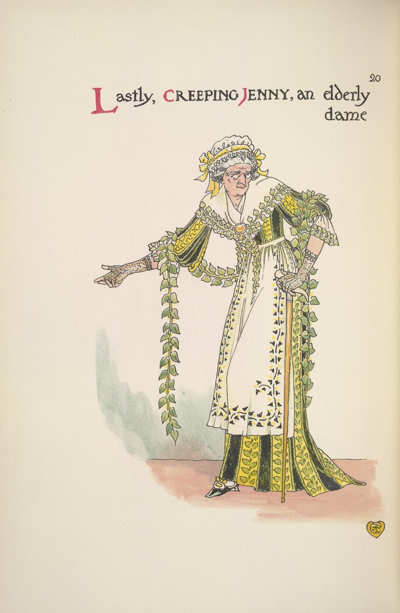 Sürünen Jenny. Baston kullanan yaşlı bir bayan by Walter Crane
