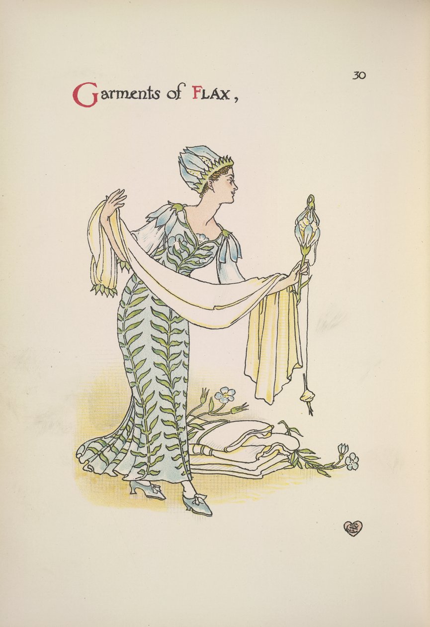 Keten giysiler. bir şal tutan kadın by Walter Crane