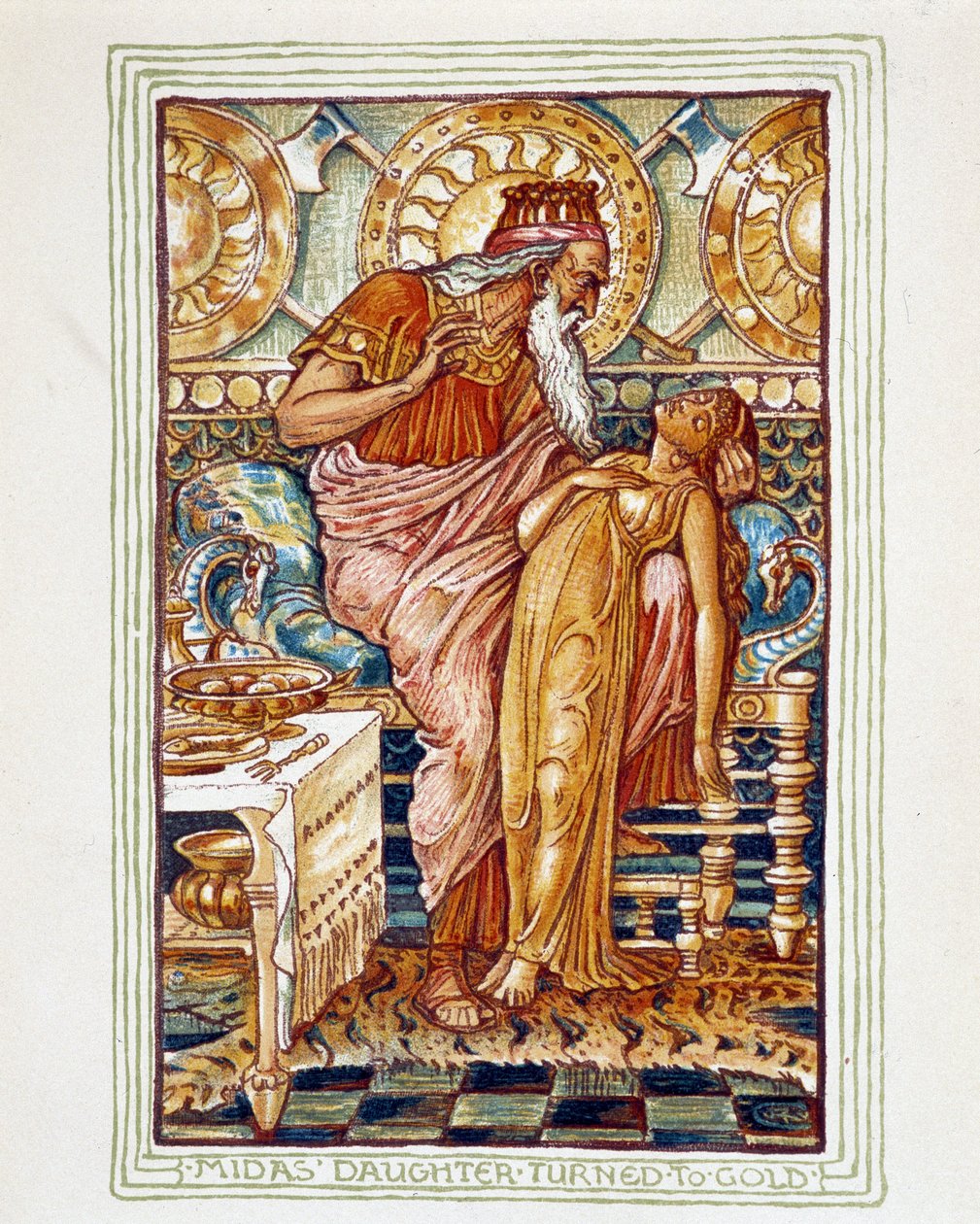Midas kızını altına çeviriyor - “Kızlar ve erkekler için harika bir kitap” by Walter Crane