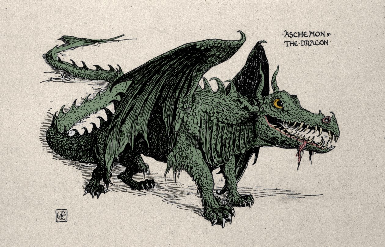 Mitolojik ejderha Ashchemon Çiziminin Walter Crane tarafından 1899