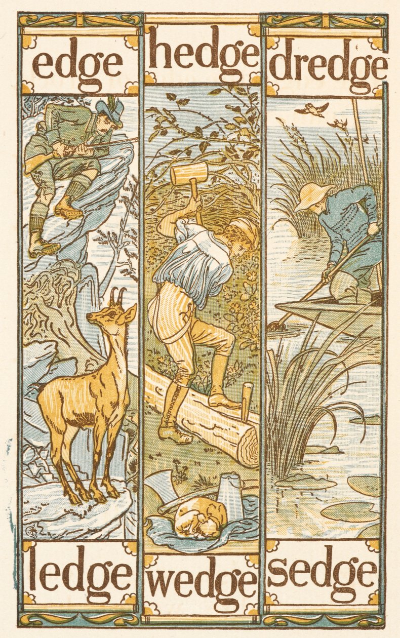 E harfiyle biten kafiyeli sözler. Altın astar. by Walter Crane