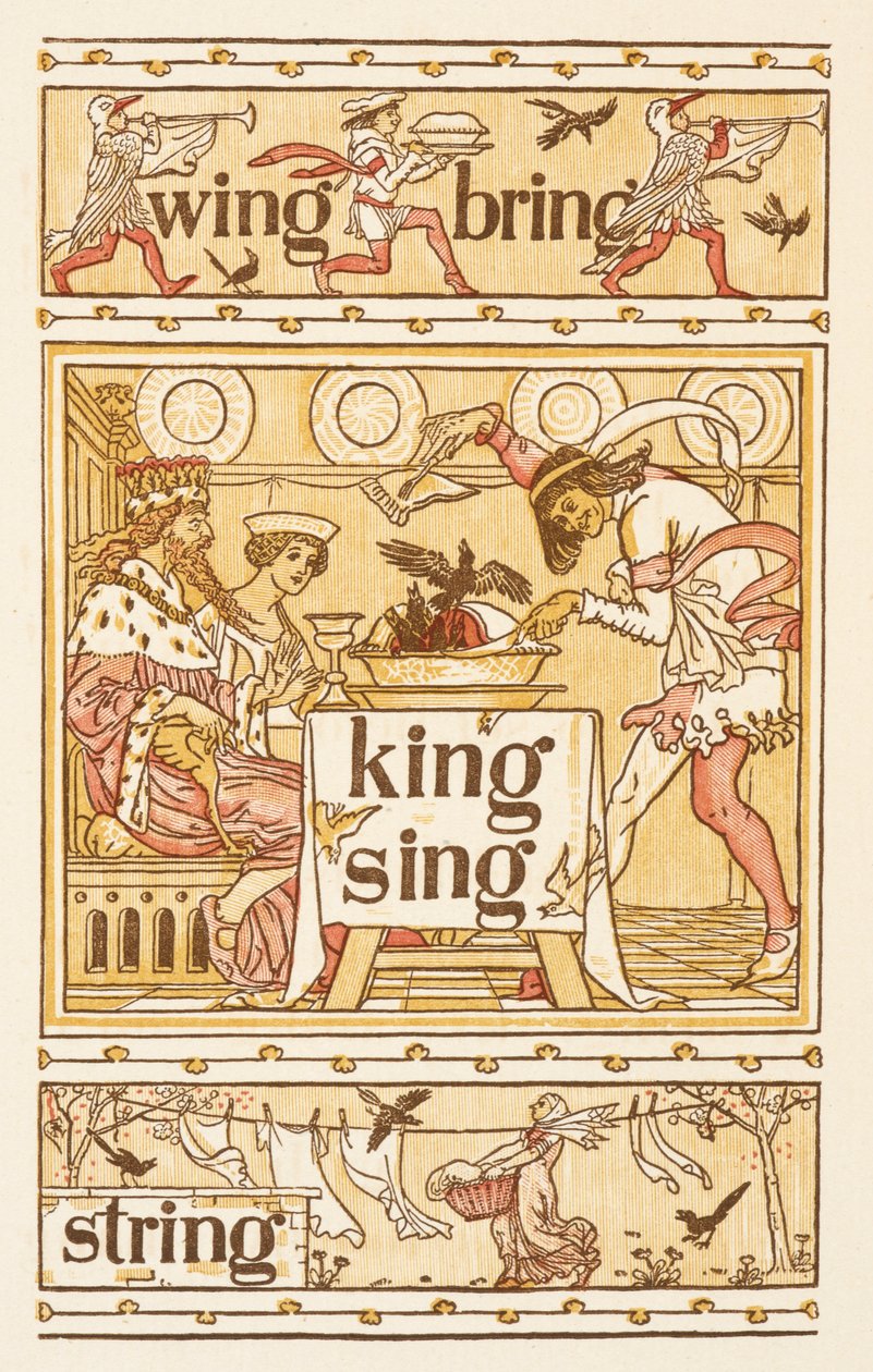 G harfi ile biten kafiyeli sözler. Karatavuk bir turta. Bir çamaşır ipi. Altın astar. by Walter Crane