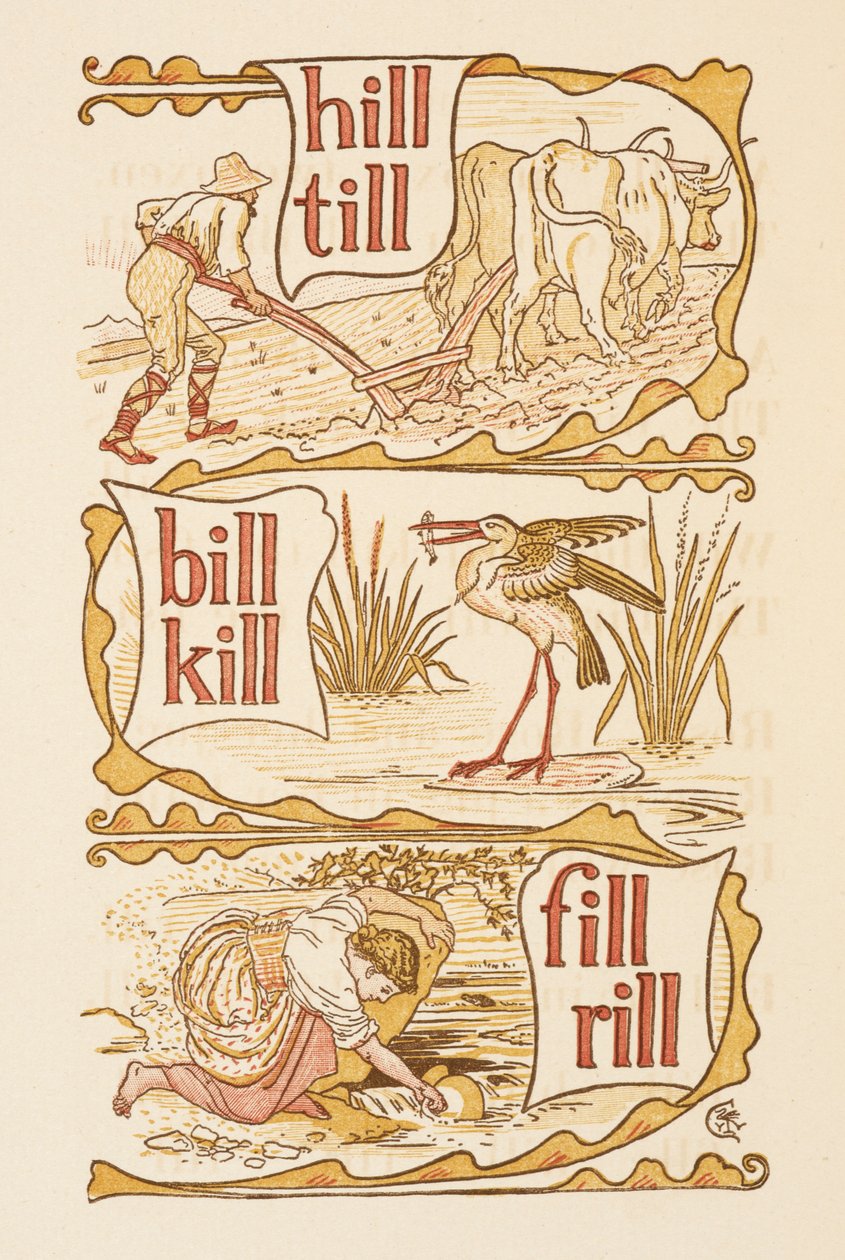 L harfi ile biten kafiyeli kelimeler. bir leylek Altın astar. by Walter Crane