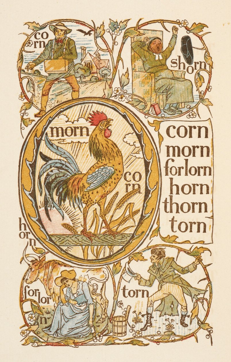 N harfiyle biten kafiyeli kelimeler. O harfinin kullanımını örneklendirmek için. Altın astar. by Walter Crane