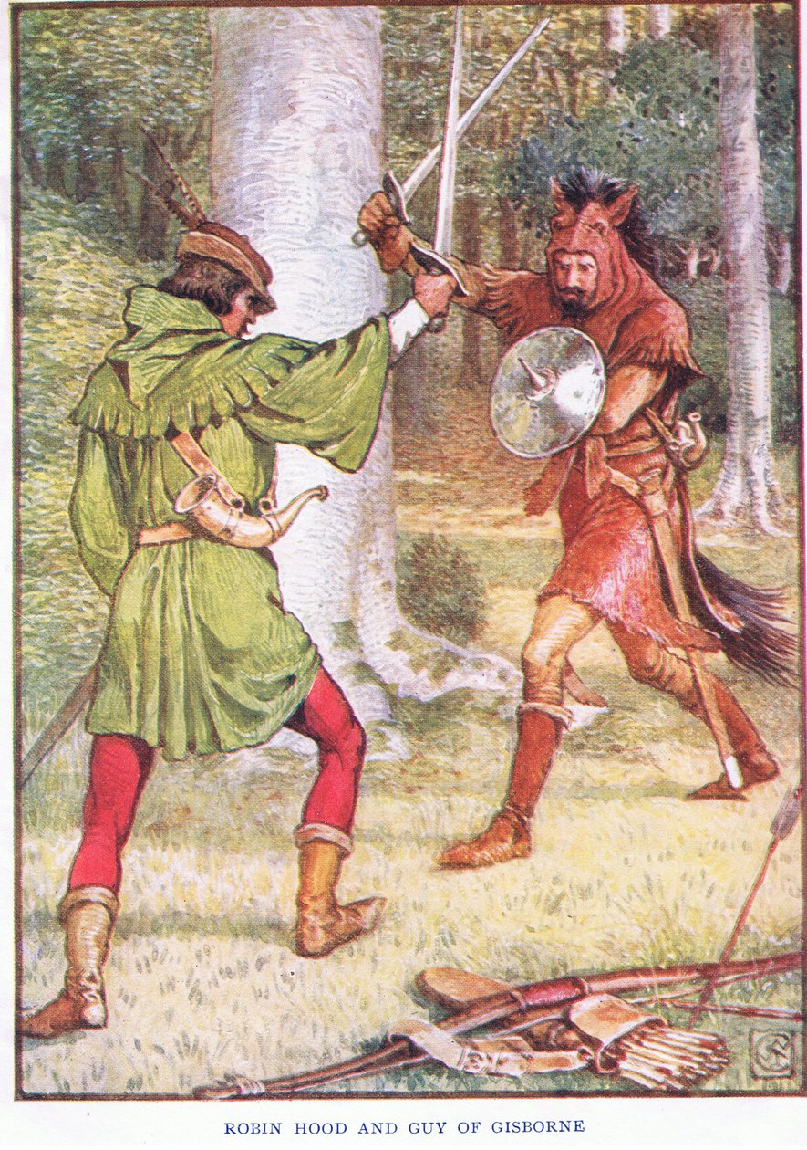 Robin Hood ve Gisborne'lu Guy, c.1920 by Walter Crane