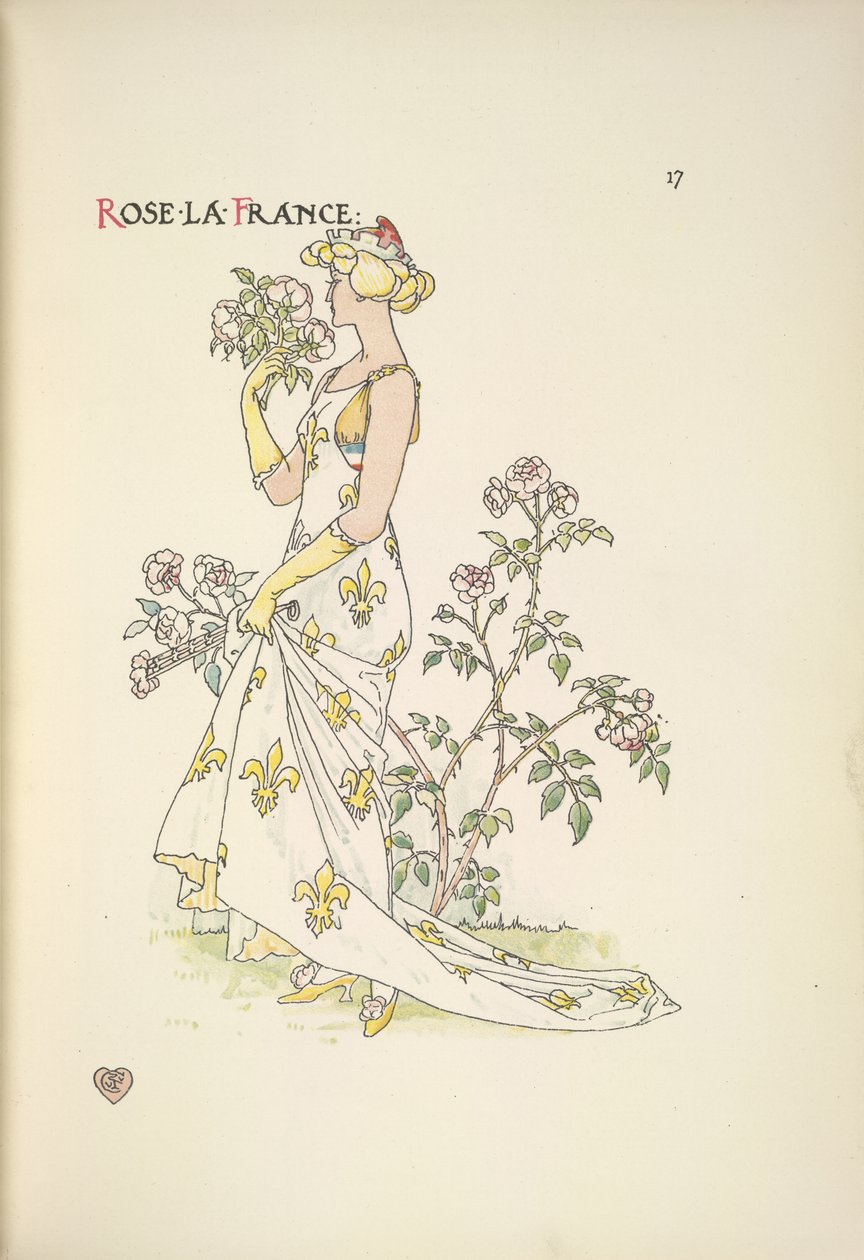 Fransa Gülü. Bir buket çiçek kokulu genç bir kadın by Walter Crane