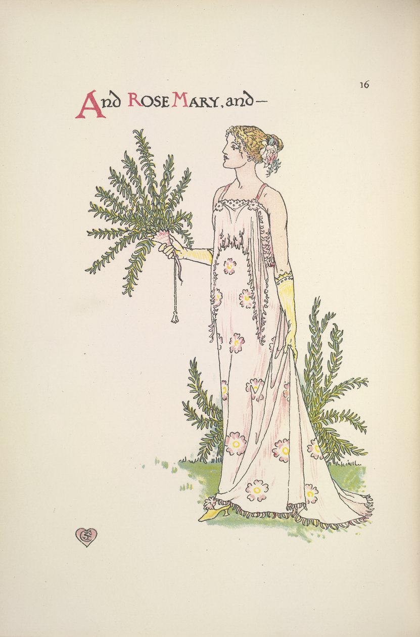 Biberiye. Bir bitki tutan genç bir kadın by Walter Crane