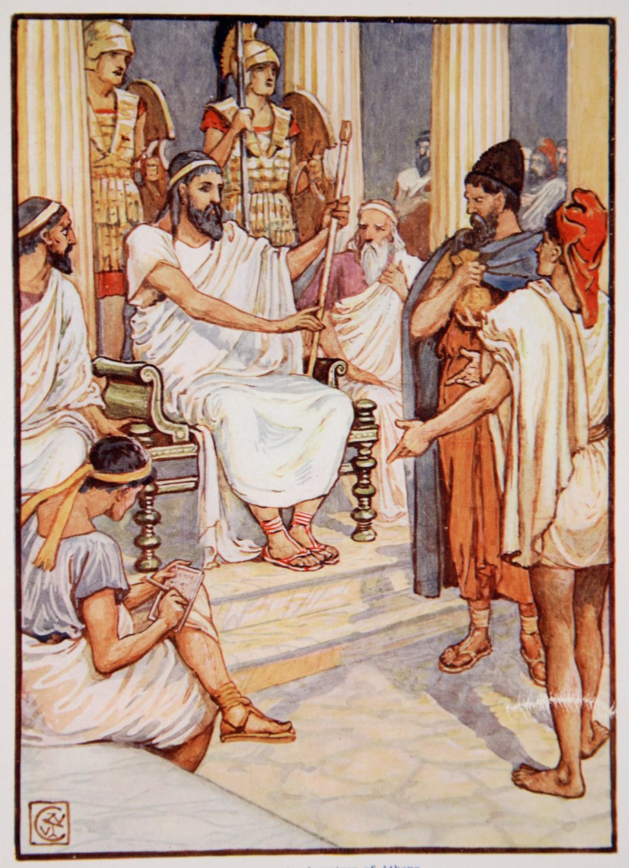 Solon bir köleyi serbest bırakıyor, c.595, Mary Macgregor'un Yunanistan'ın Öyküsü'nden bir örnek by Walter Crane