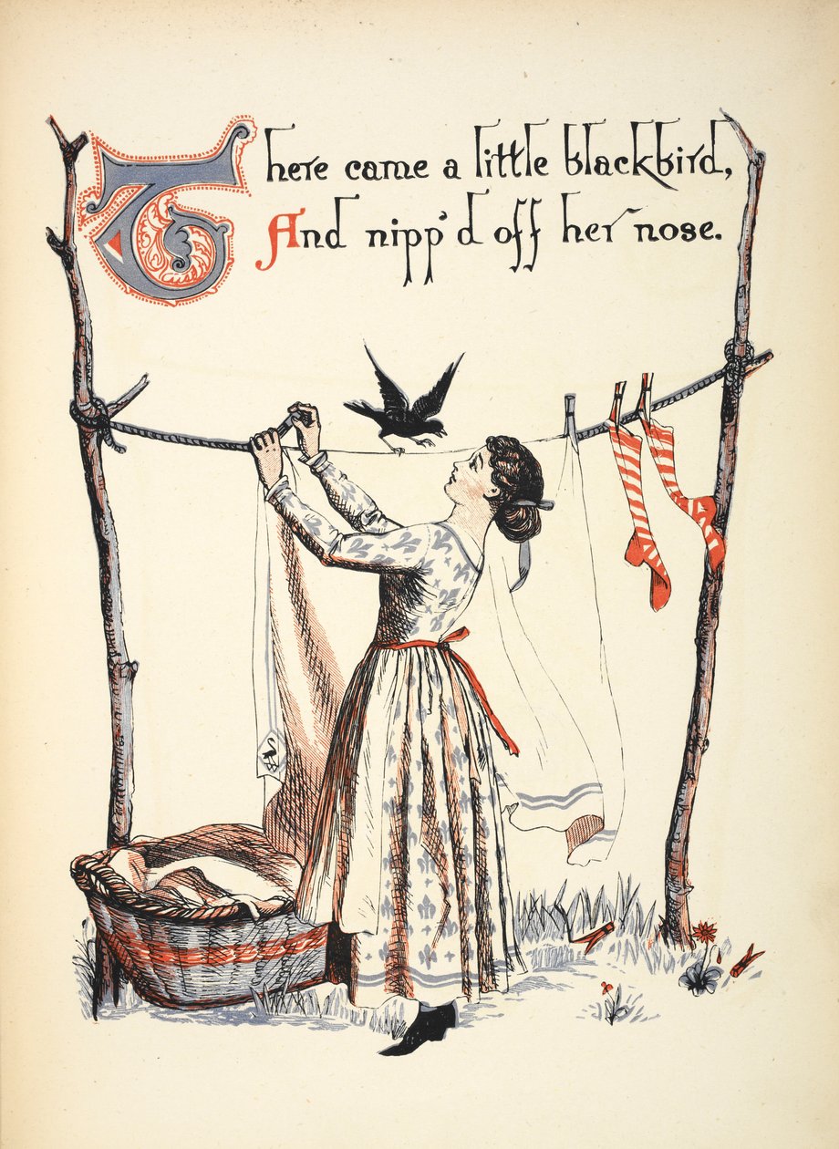 Küçük bir karatavuk geldi ve burnunu ısırdı. by Walter Crane