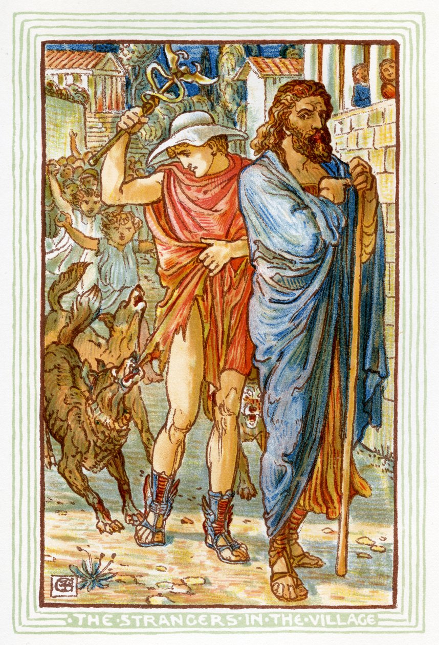 Zeus and Hermes disguised as peasants by Walter Crane