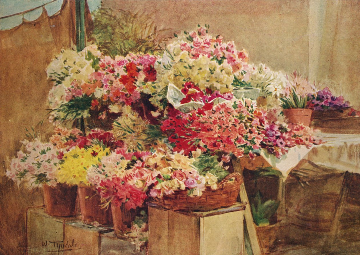 Mentone Pazarında Çiçek Tezgahı, c1910, 1912 by Walter Frederick Roofe Tyndale