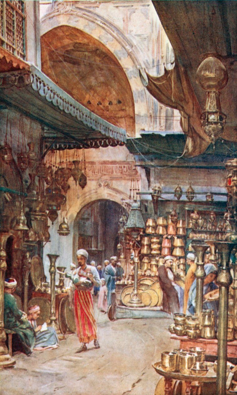 Khan El-Khalil, Kahire (renkli taş baskı) by Walter Frederick Roofe Tyndale
