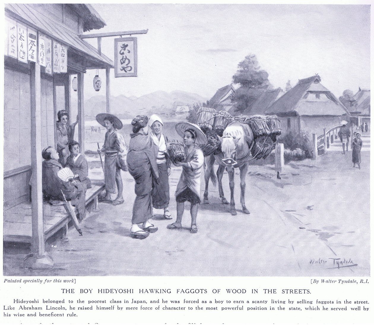 Çocuk Hideyoshi sokaklarda odun ibneleri satıyor by Walter Frederick Roofe Tyndale