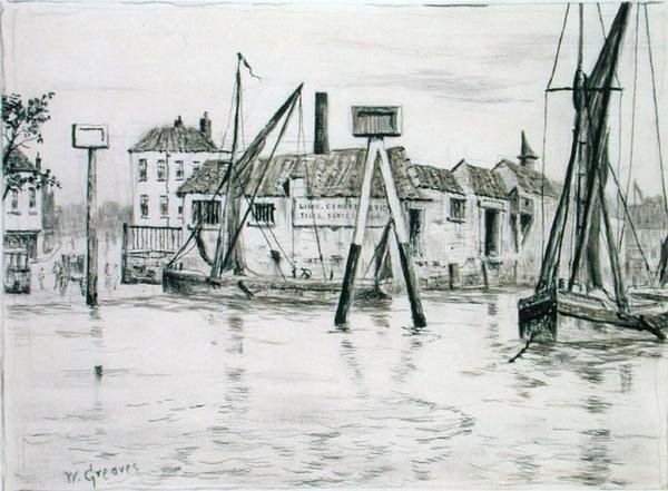 Chelsea Dock (kağıt üzerine mürekkep) by Walter Greaves