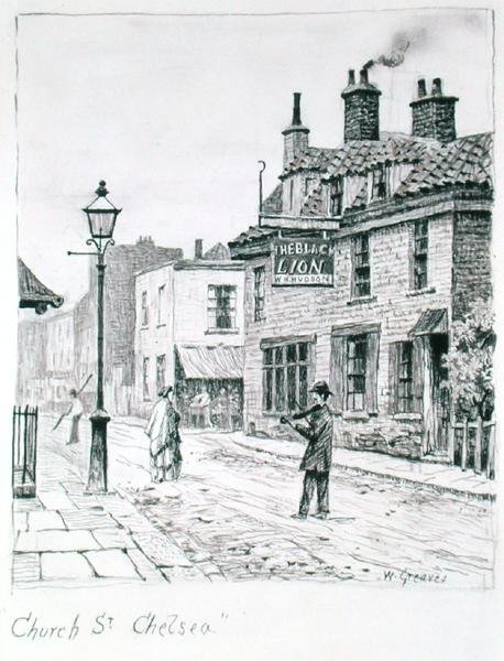 Church Street, Chelsea (kağıt üzerine mürekkep) by Walter Greaves