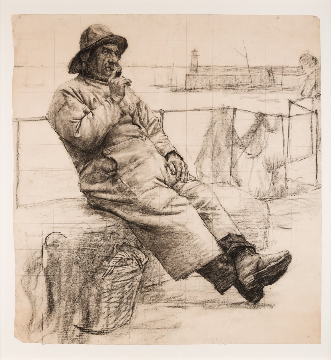 Pipo içen balıkçı (kağıt üzerinde kömür) by Walter Langley