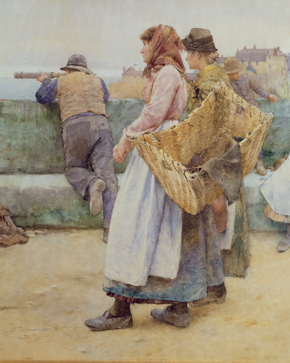 Bir Cornish Balıkçı Köyünde: Filonun Kuzeye Hareketi, iki balık kadınının detayı, 1886 (wc) (77635 detayı) by Walter Langley