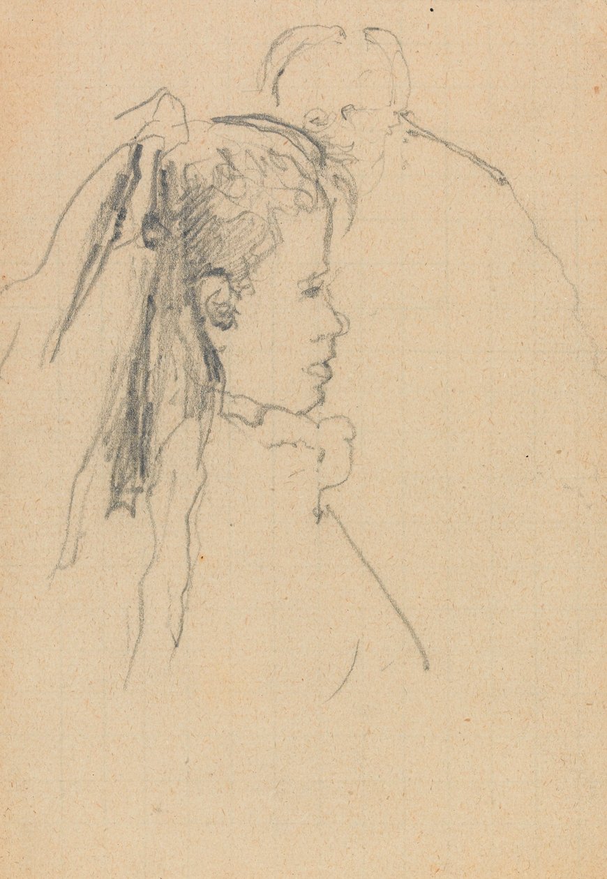 Sağda profilde bir kızın başı ve büstü, bir erkeğin başı, tam ön, arka (kağıt üzerinde grafit) by Walter Richard Sickert