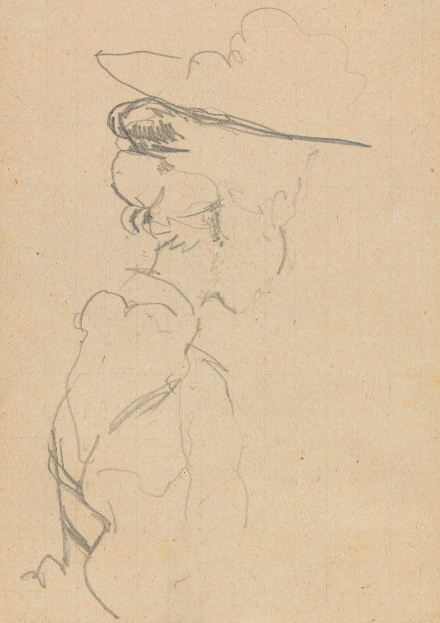 Şapkalı bir kadının başı ve omuzları, kayıp profilde, sağa (kağıt üzerinde grafit) by Walter Richard Sickert