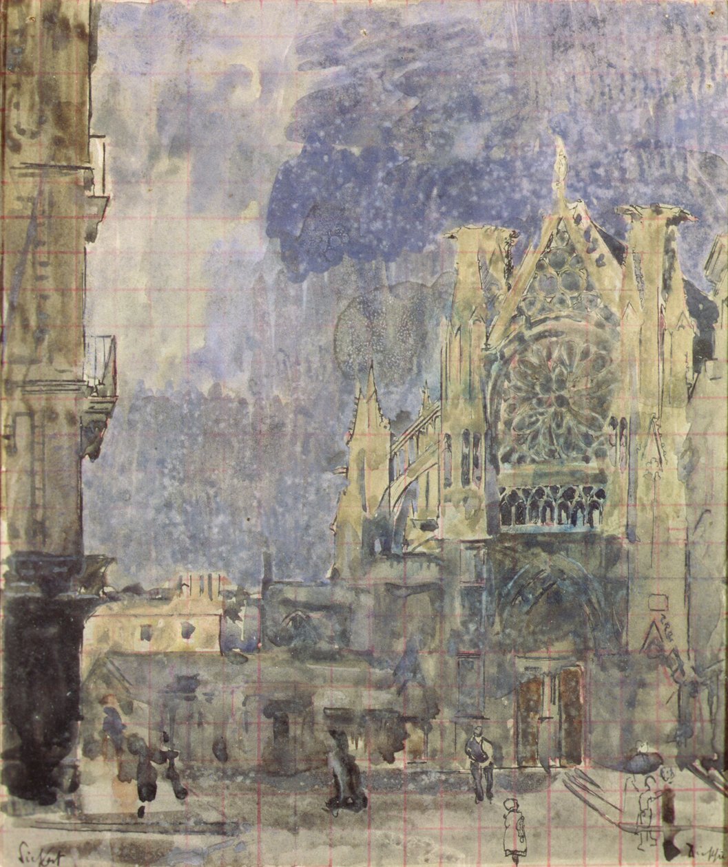 St. Jacques Facade, Dieppe, c.1899 (kağıt üzerine suluboya ve mürekkep) by Walter Richard Sickert