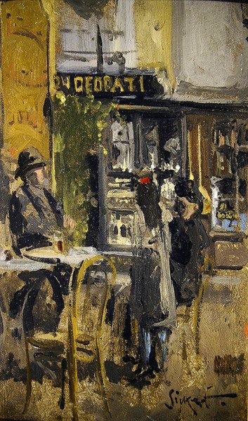 Küçük Çay Dükkanı, Dieppe (panelde yağlı boya) by Walter Richard Sickert