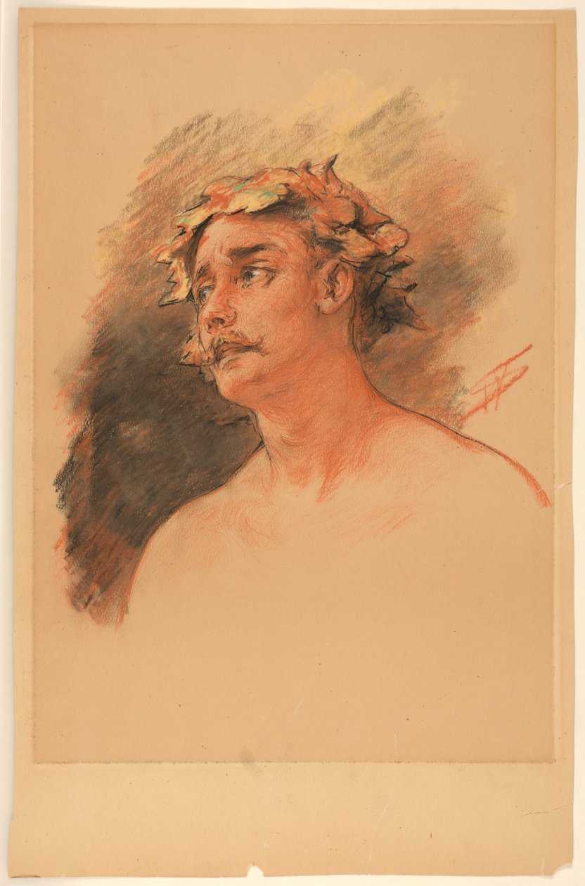 Asma Çelengi ile Taçlanmış İnsan Büstü by Walter Shirlaw