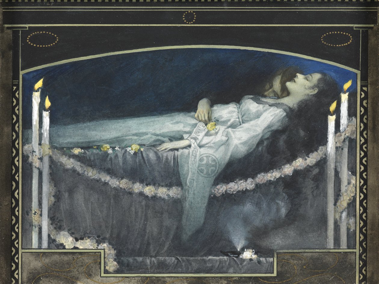 Romeo ve Juliet (kağıt üzerinde gövde rengi ve altın ile sulu boya) by Walter Sigmund Hampel