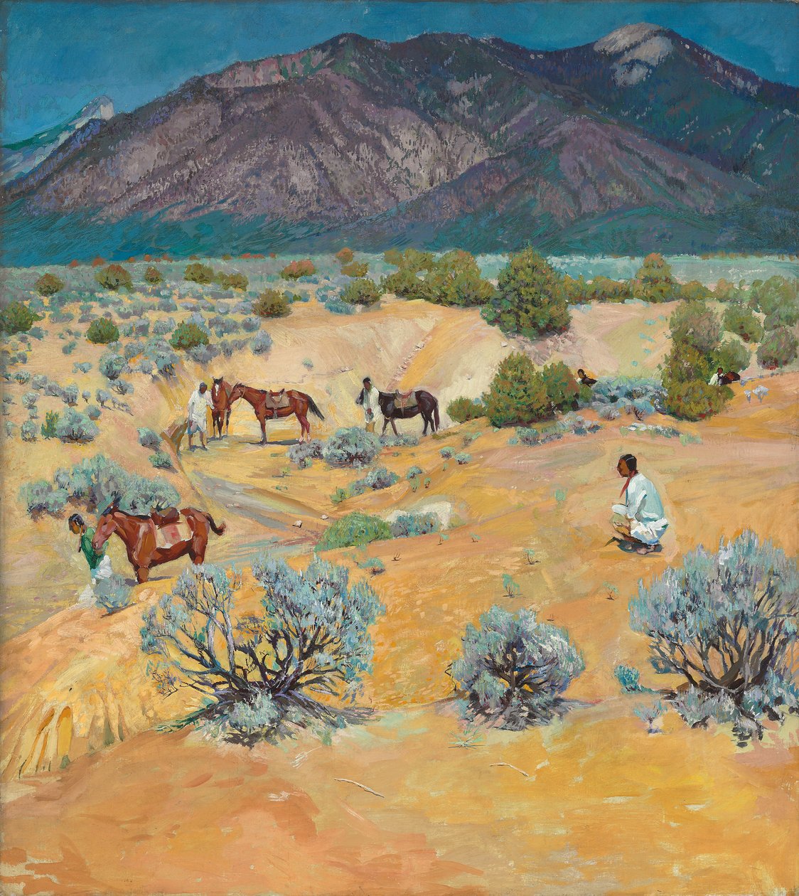 Kızılderililerle Taos Manzarası (tuval üzerine yağlı boya) by Walter Ufer