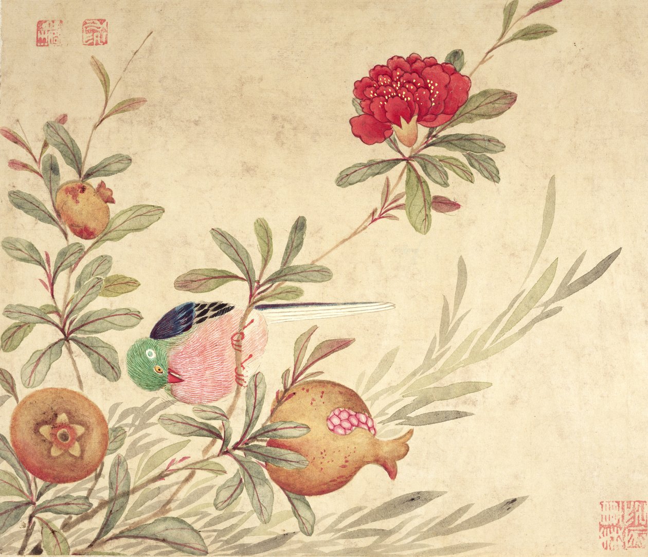 19. yüzyılın sonlarında bir dizi kuş ve meyve resminden biri by Wang Guochen