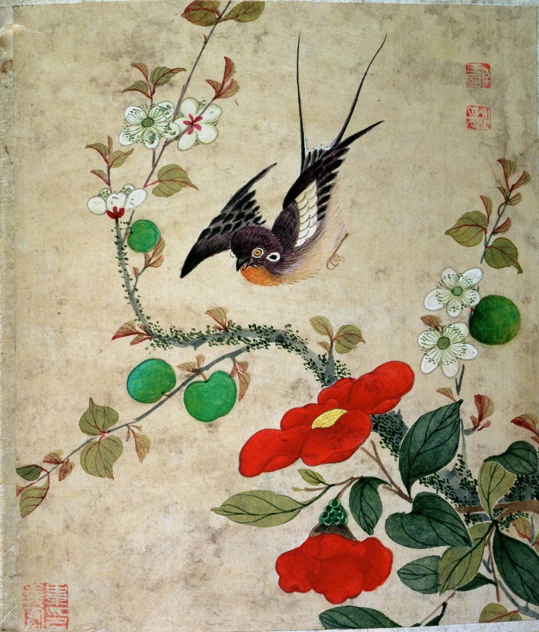19. yüzyılın sonlarında bir dizi kuş ve meyve resminden biri by Wang Guochen