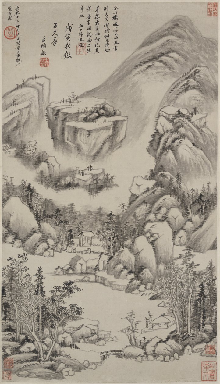 Huang Gongwang tarzında manzara, asılı parşömen, 1638 by Wang Shimin