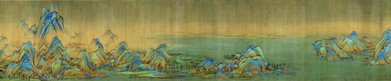 Bin Li Nehirler ve Dağlar, detay, c.1113 (kumaş üzerine mürekkep ve renk) by Wang Ximeng