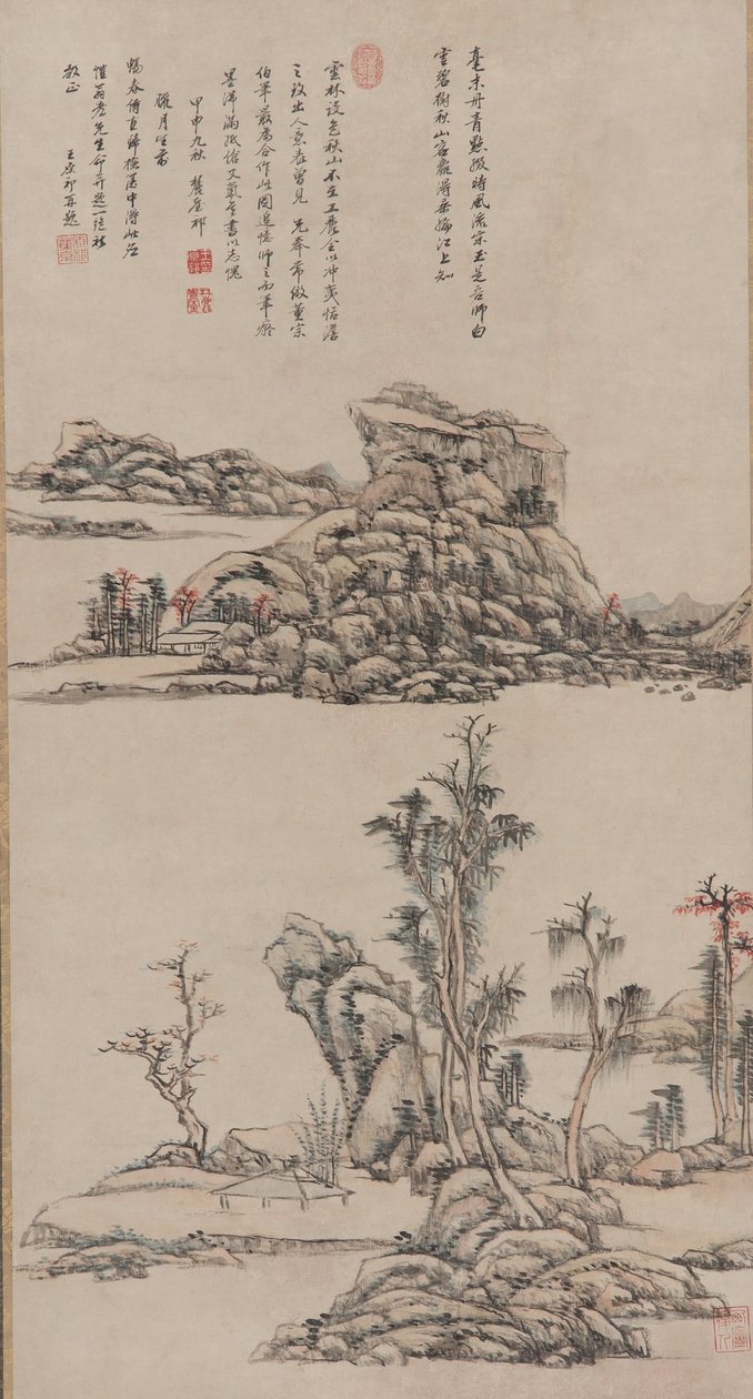 Ni Zan Tarzında Sonbahar Dağları, Qing hanedanı, 1704 (kağıt üzerinde mürekkep ve renkli) by Wang Yuanqi