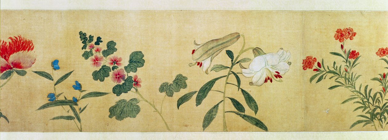 "Yüz Çiçek" el kaydırmasından bir çiçek detayı, 1562 by Wang Guxiang