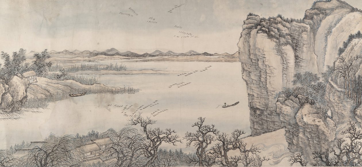 Juran ve Yan Wengui Tarzında Manzara, Tarihli 1713. by Wang Hui