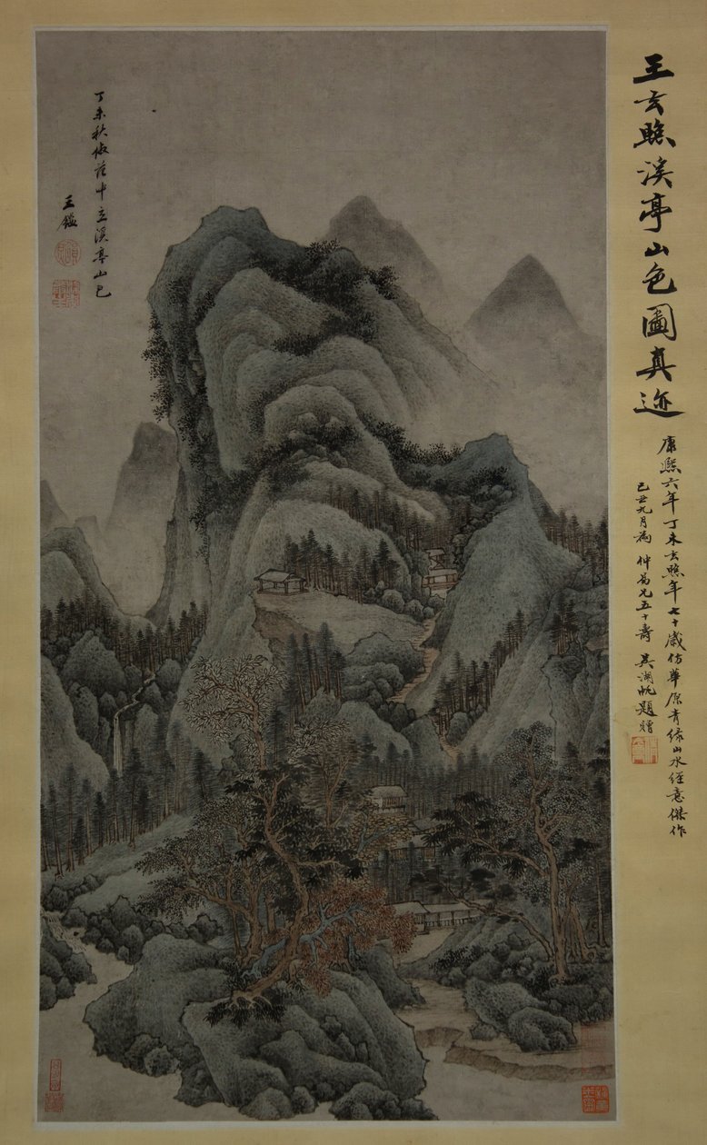 Fan Kuan Tarzında Akarsular ve Köşkler ile Dağ Manzarası, 1667. by Wang Jian