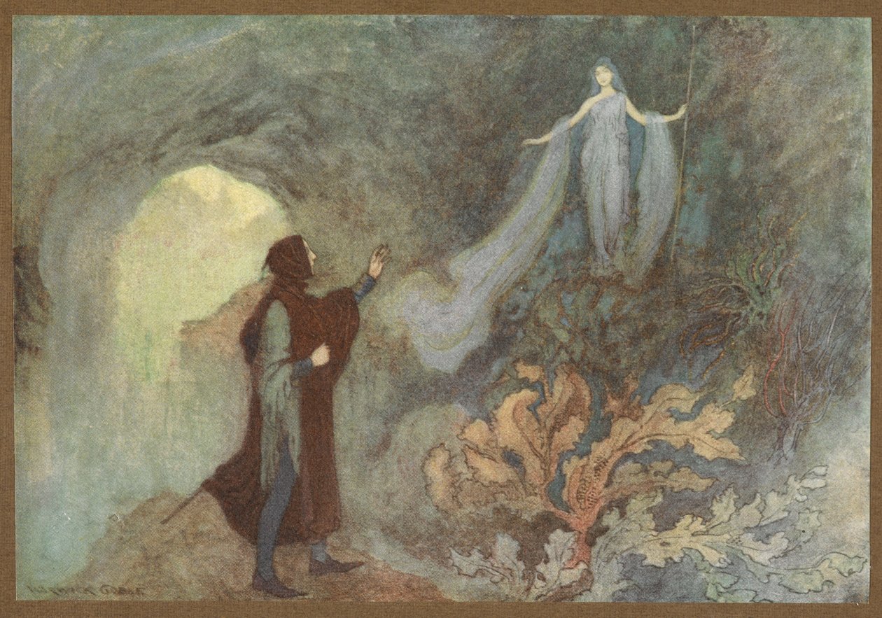 Cenerentola'dan Grotto'da Prens'e görünen Peri. by Warwick Goble