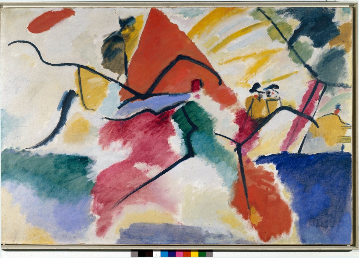 Expressjónismi: „“ Hrifning n. 5 ”“ (Birting n. 5) Vatnslitamynd eftir Vassily Kandinsky (eða Wassily Kandinski eða Kandinskij, 1866-1944). 1911 Mál. 105x157,5 cm París, musee national dart moderne, centr by Wassily Kandinsky