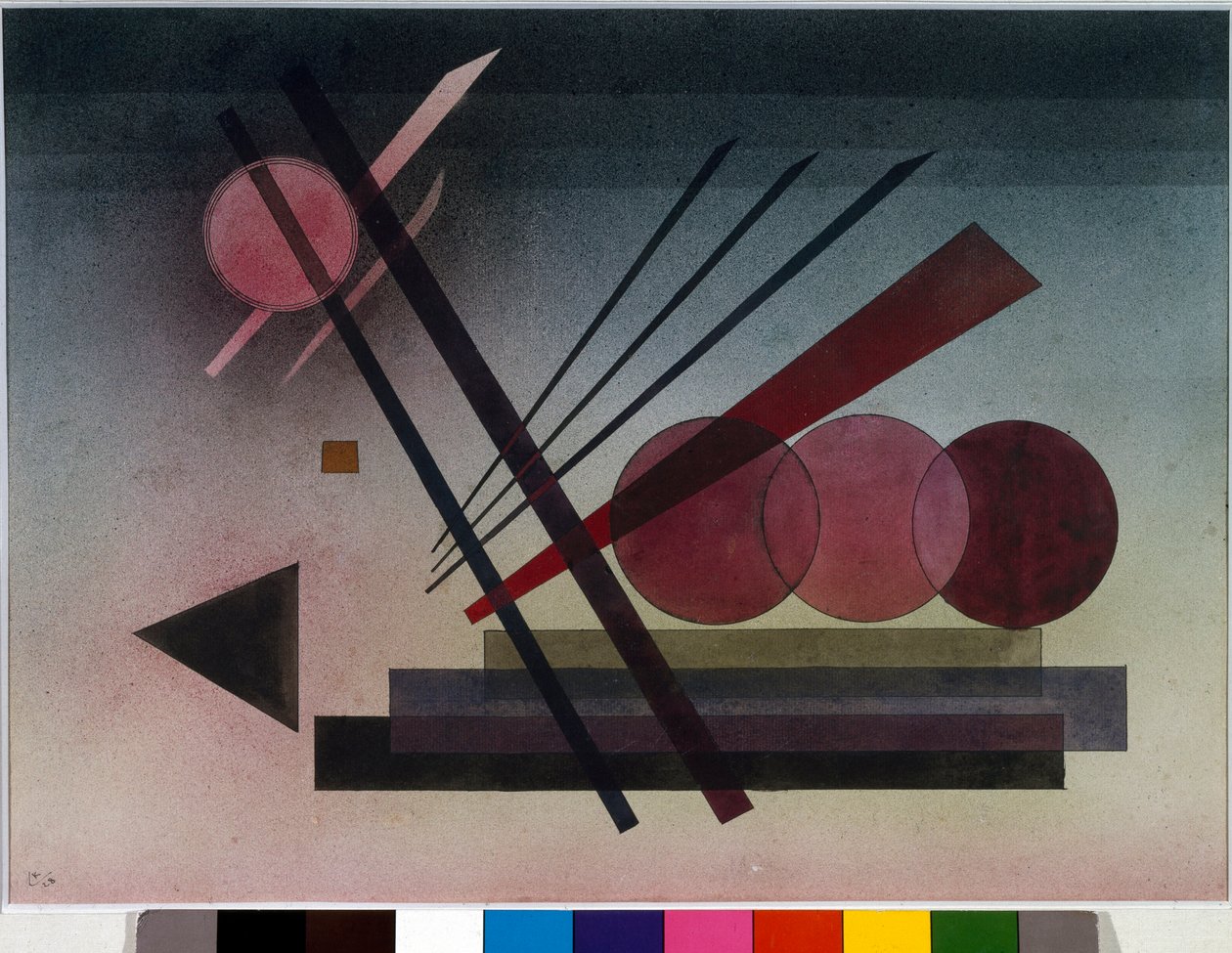 Expressionism: “” Schwebende Kraft””” (suspended force) Watercolour by Vassily Kandinsky (or Wassily Kandinski or Kandinskij, 1866-1944). 1928 Sun. 34,5x47 cm Private collection by Wassily Kandinsky